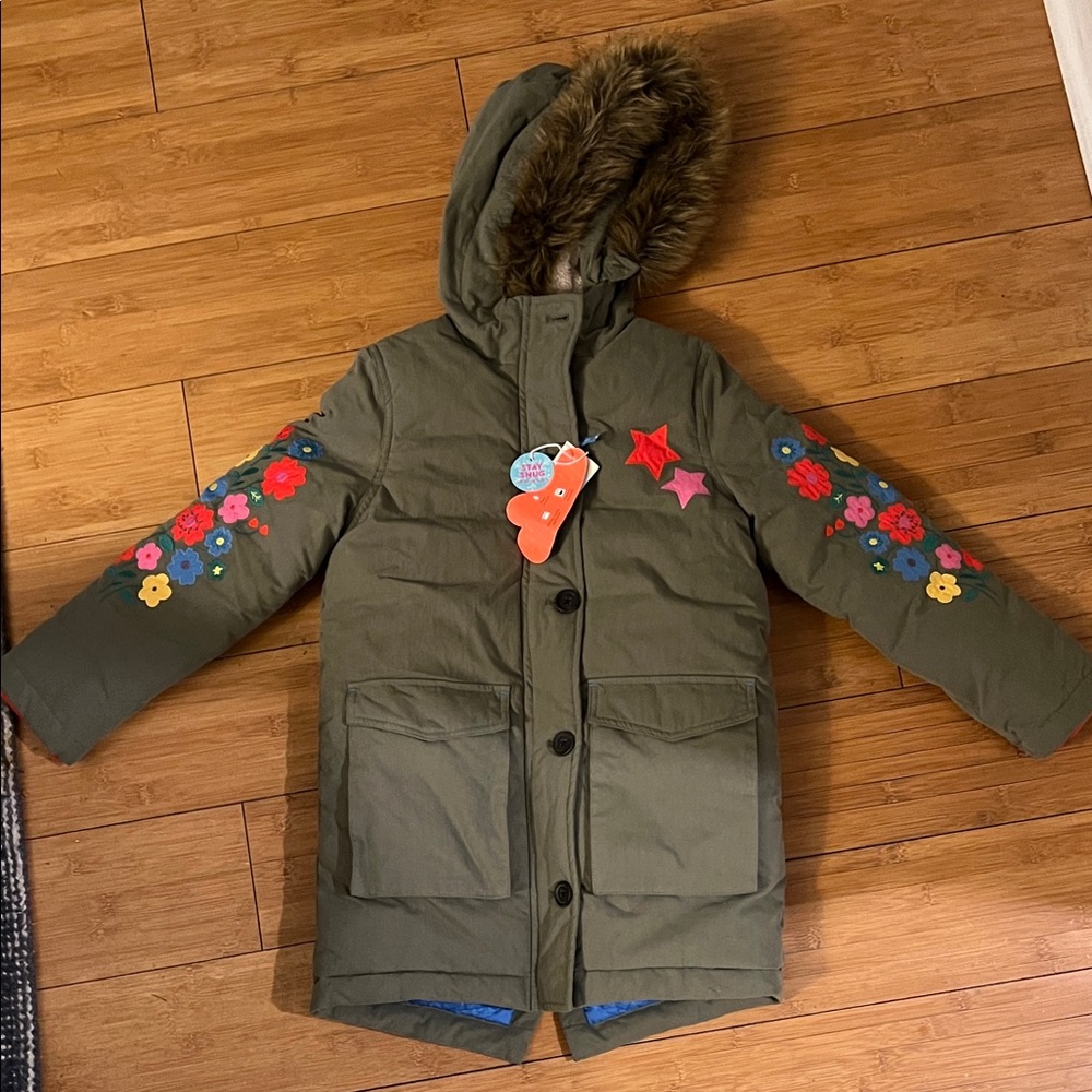 Mini Boden Olive Green Jacket with Embroidered Details
